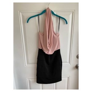 Sparkly halter cocktail dress.